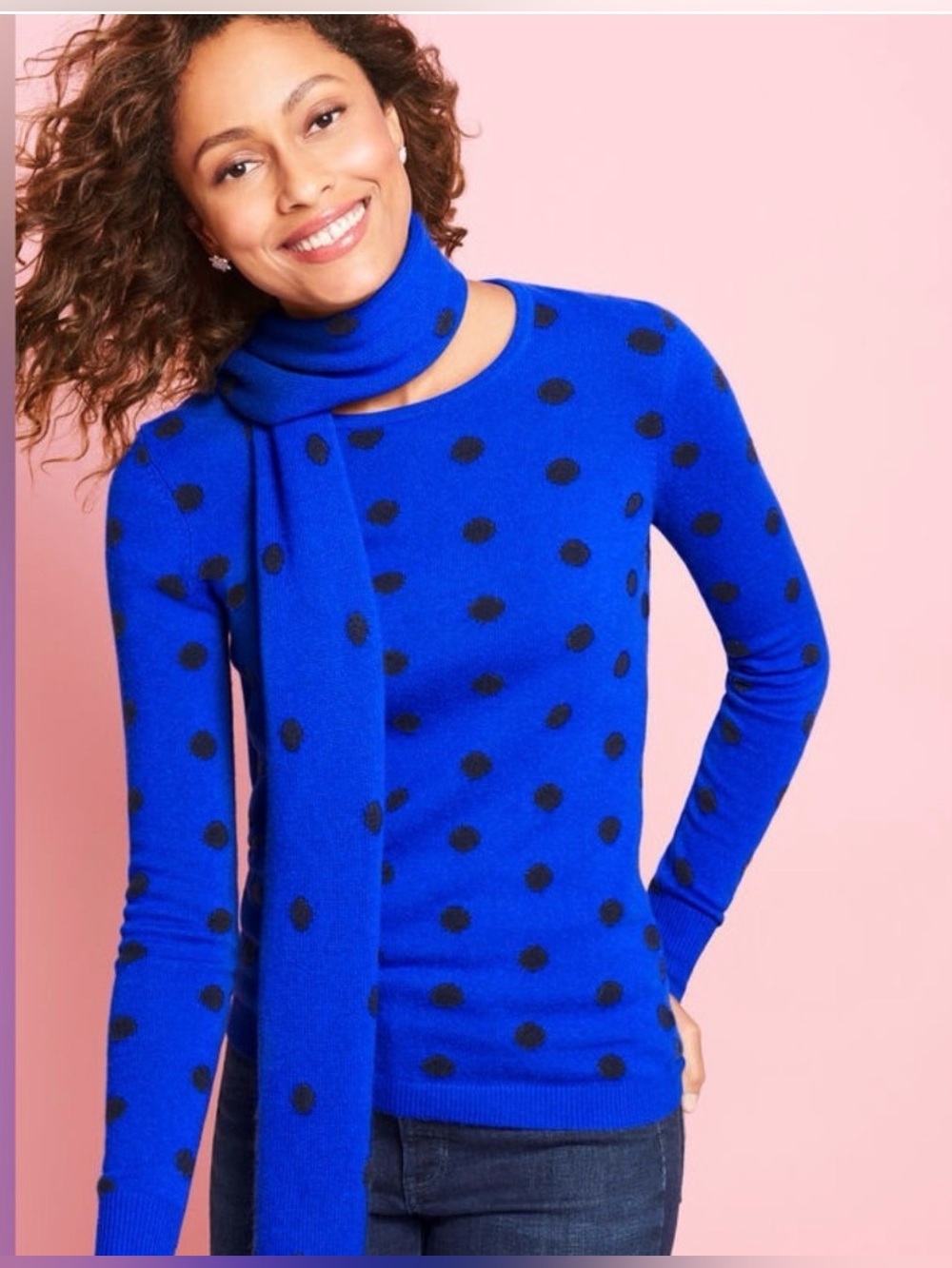 Talbots 100% Cashmere Polka Dot Crewneck Sweater , Large